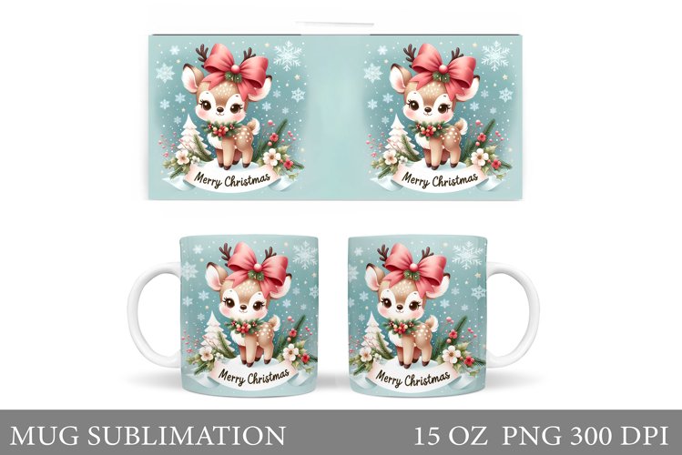 Christmas Deer Mug Design. Cute Deer Mug Sublimation example image 1