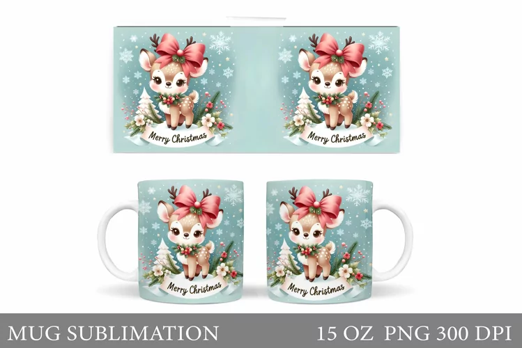 Christmas Deer Mug Design. Cute Deer Mug Sublimation
