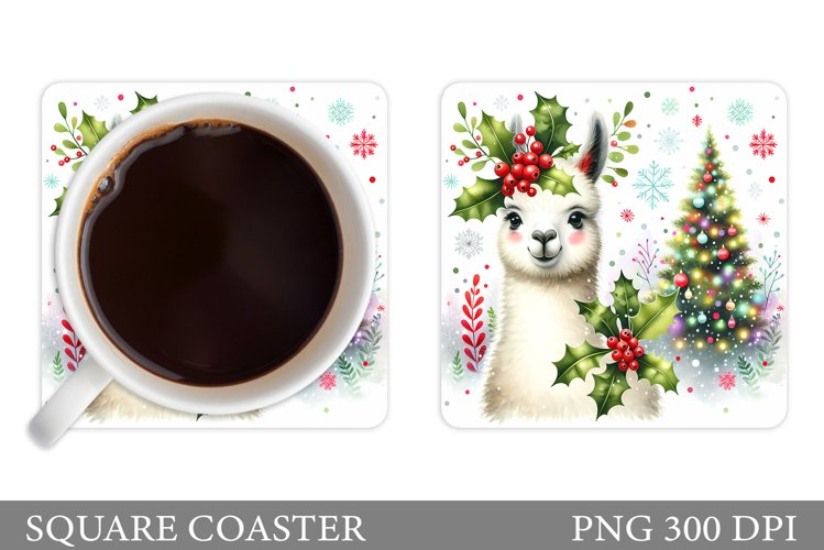 Christmas Lama Coaster Design. Christmas Coaster Sublimation example image 1