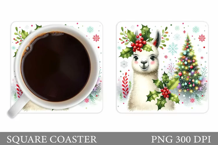Christmas Lama Coaster Design. Christmas Coaster Sublimation