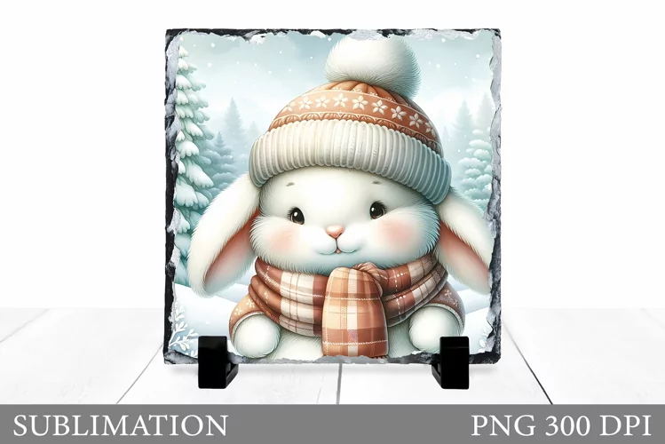 Cute Bunny Sublimation. Christmas Bunny Slate Design
