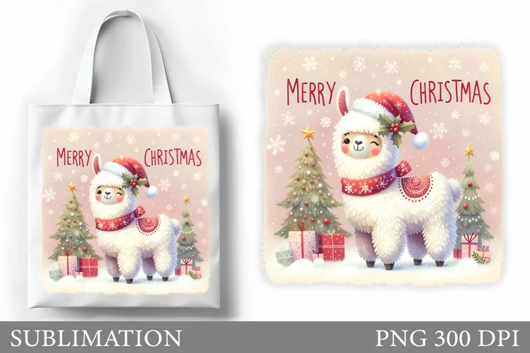 Christmas Lama Tote Bag. Christmas Tote Bag Sublimation