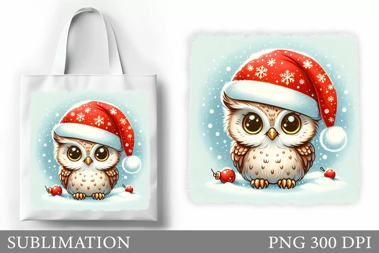 Cute Owl Tote Bag Design. Christmas Tote Bag Sublimation