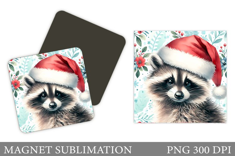 Christmas Raccoon Magnet Design. Christmas Magnet Sublimatio