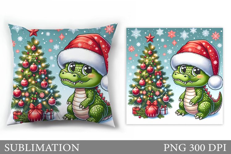 Christmas Crocodile Pillow. Christmas Pillow Sublimation example image 1
