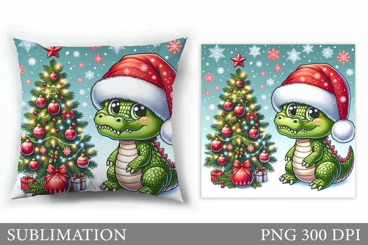 Christmas Crocodile Pillow. Christmas Pillow Sublimation