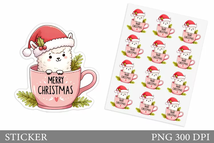 Cute Lama Sticker Design.Christmas Sticker Printable