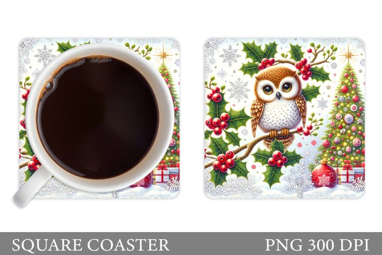 Christmas Owl Coaster Design. Christmas Coaster Sublimation example image 1