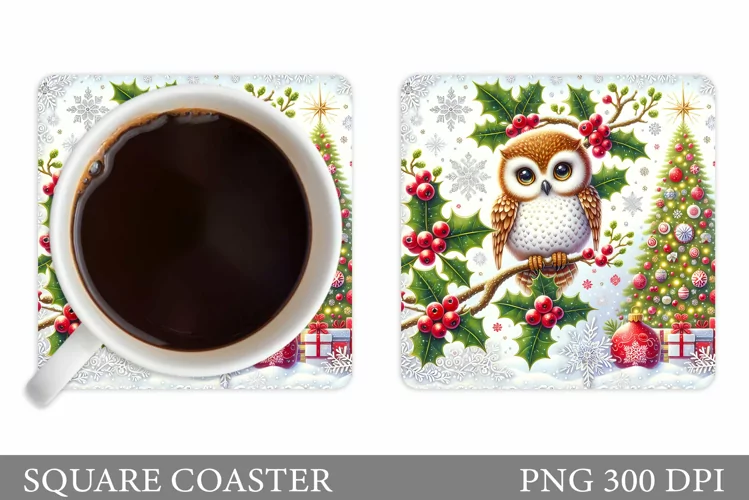 Christmas Owl Coaster Design. Christmas Coaster Sublimation