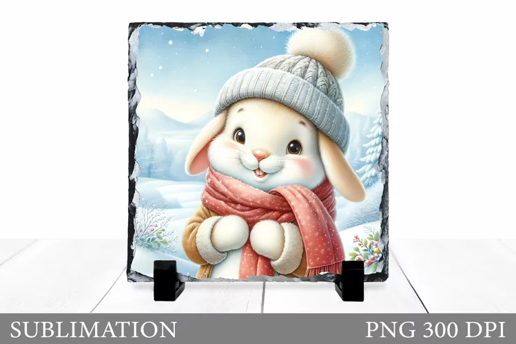 Cute Bunny Sublimation. Christmas Bunny Slate Design