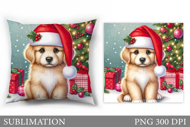 Cute Dog Pillow Design. Christmas Pillow Sublimation example image 1