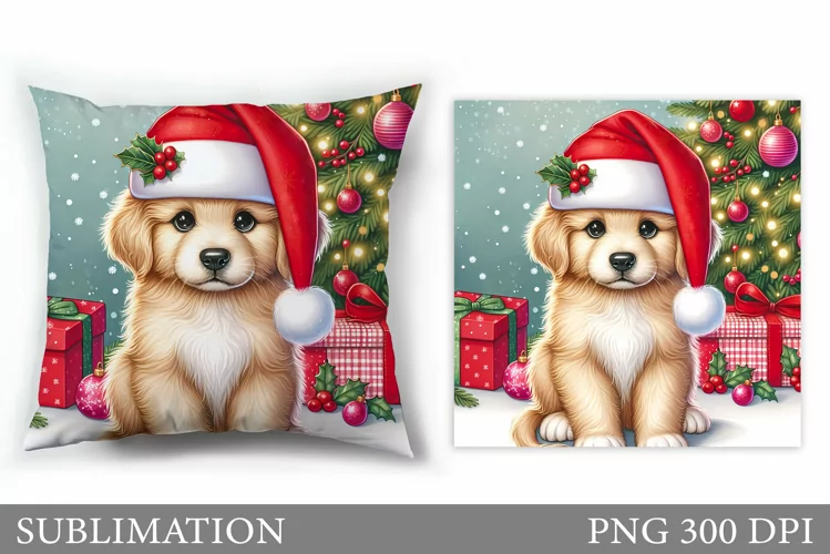 Cute Dog Pillow Design. Christmas Pillow Sublimation