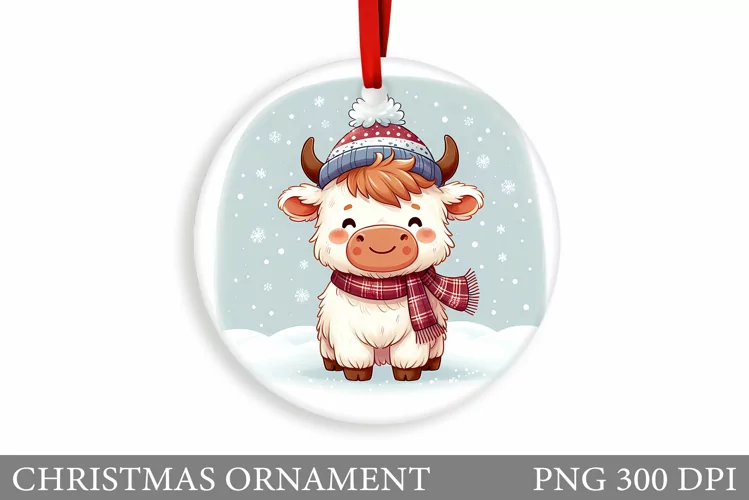 Cute Cow Christmas Ornament. Christmas Ornament Sublimation