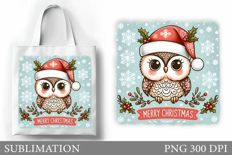 Cute Owl Tote Bag Sublimation. Christmas Tote Bag Design