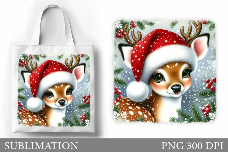 Christmas Deer Tote Bag. Christmas Tote Bag Sublimation
