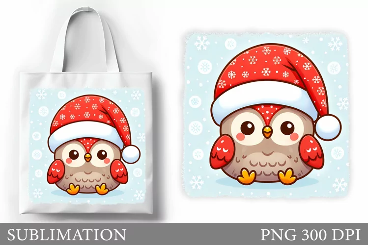 Cute Owl Tote Bag Design. Christmas Tote Bag Sublimation