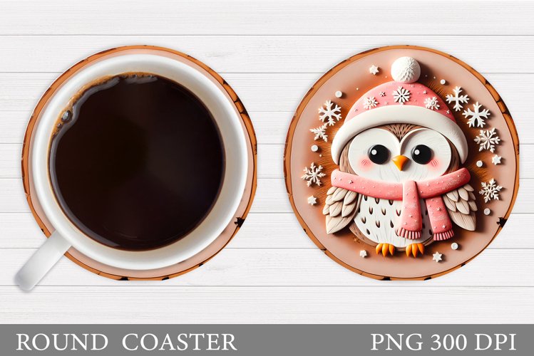 Christmas Owl Coaster Design. Christmas Coaster Sublimation example image 1