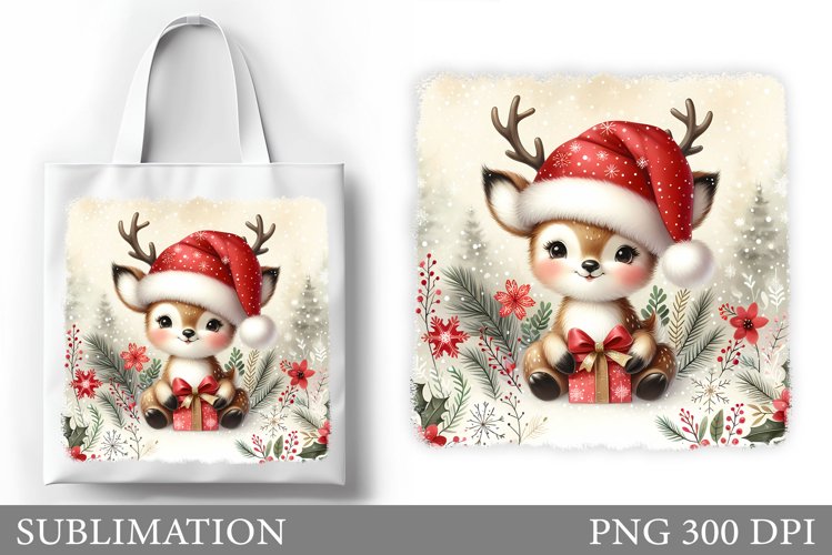 Christmas Deer Tote Bag. Christmas Tote Bag Sublimation example image 1