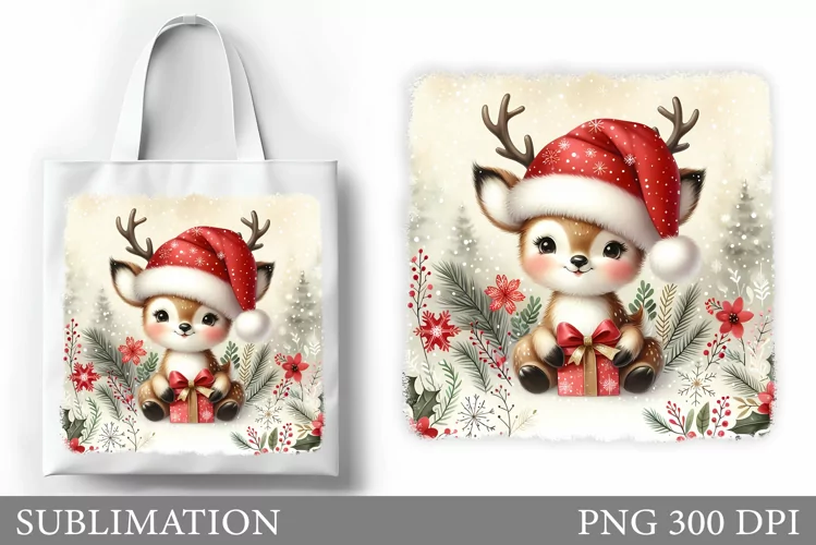 Christmas Deer Tote Bag. Christmas Tote Bag Sublimation