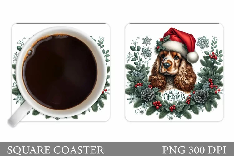Cute Dog Coaster Design. Christmas Coaster Sublimation
