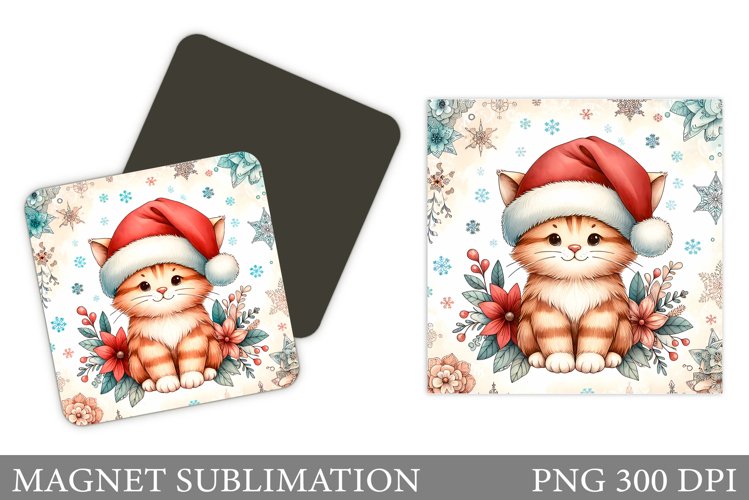 Christmas Cat Magnet Design. Christmas Magnet Sublimation example image 1
