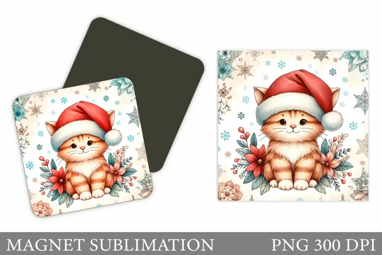 Christmas Cat Magnet Design. Christmas Magnet Sublimation