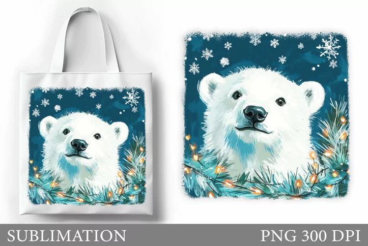 Cute Polar Bear Tote Bag. Christmas Tote Bag Sublimation
