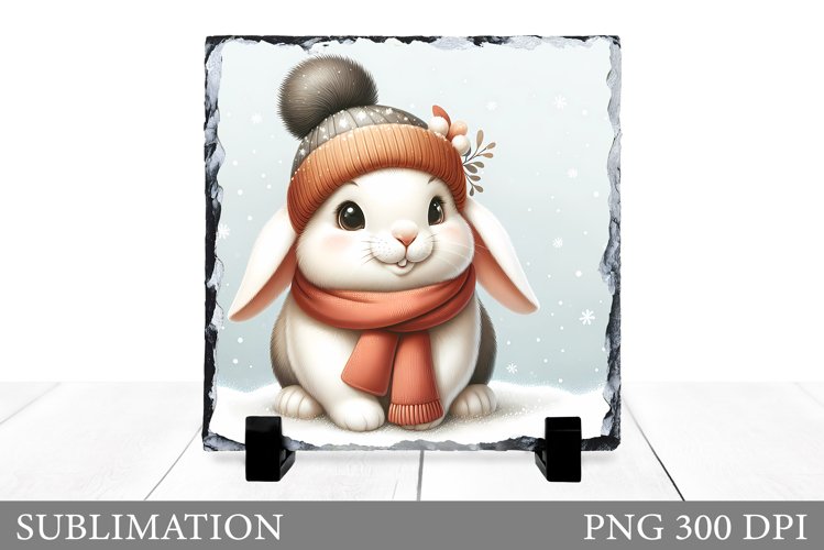 Cute Bunny Sublimation. Christmas Bunny Slate Design example image 1