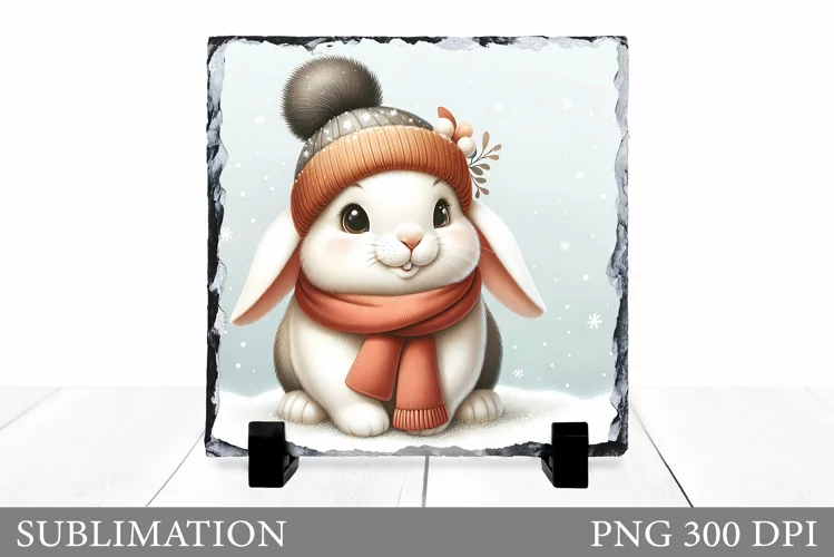 Cute Bunny Sublimation. Christmas Bunny Slate Design