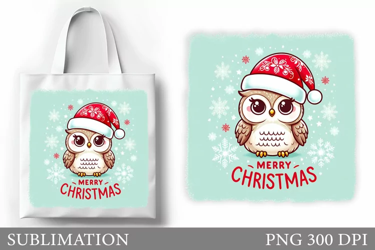 Cute Owl Tote Bag Design. Christmas Tote Bag Sublimation