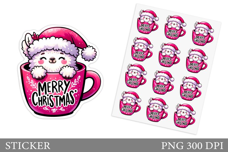 Cute Lama Sticker Design.Christmas Sticker Printable example image 1
