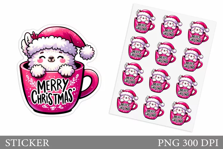Cute Lama Sticker Design.Christmas Sticker Printable