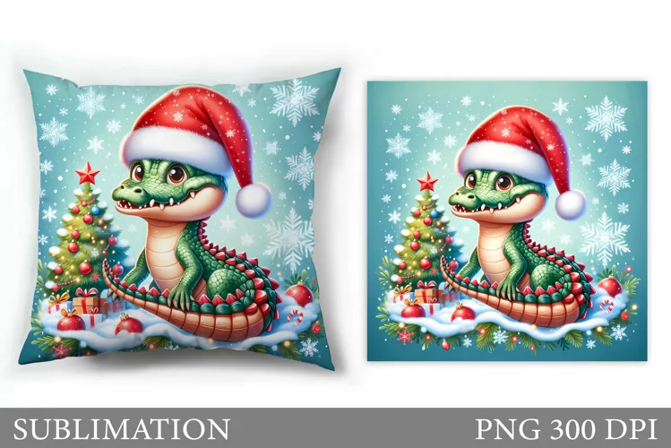 Christmas Crocodile Pillow. Christmas Pillow Sublimation