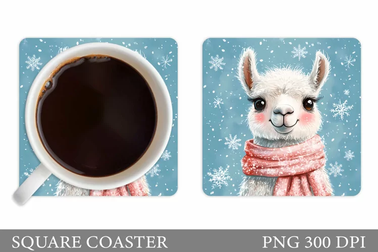 Christmas Lama Coaster Design. Christmas Coaster Sublimation