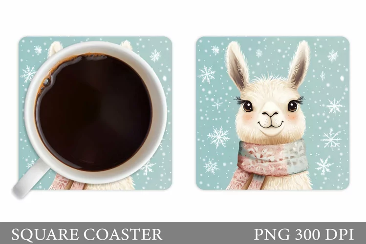 Christmas Lama Coaster Design. Christmas Coaster Sublimation