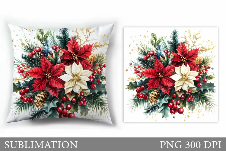 Flowers Pillow Sublimation. Christmas Flowers Pillow Design