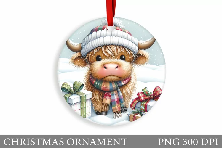 Cute Cow Christmas Ornament. Christmas Ornament Sublimation