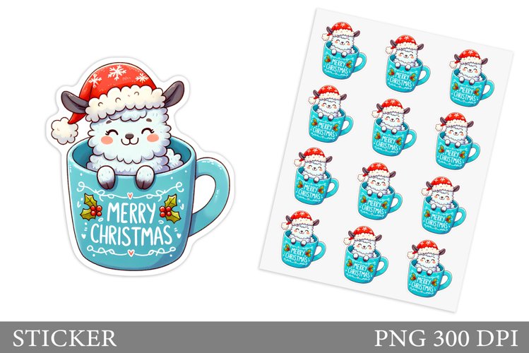 Cute Lama Sticker Design.Christmas Sticker Printable example image 1