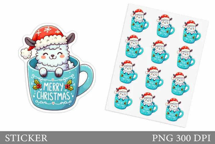 Cute Lama Sticker Design.Christmas Sticker Printable