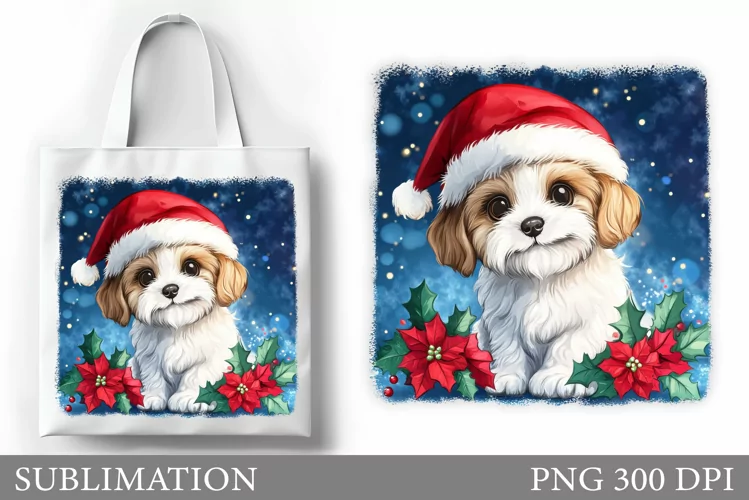 Christmas Dog Tote Bag. Christmas Tote Bag Sublimation