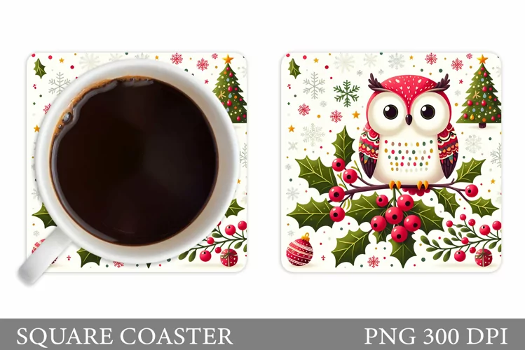 Christmas Owl Coaster Design. Christmas Coaster Sublimation