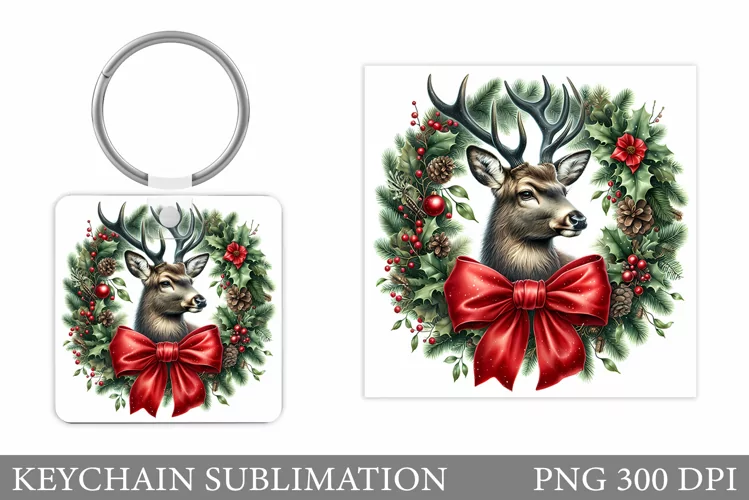 Cute Deer Keychain Design. Christmas Keychain Sublimation