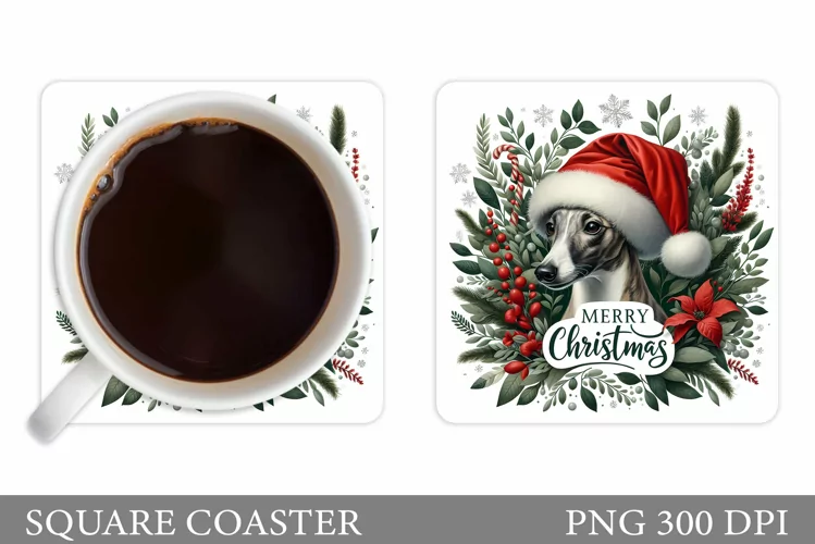 Cute Dog Coaster Design. Christmas Coaster Sublimation