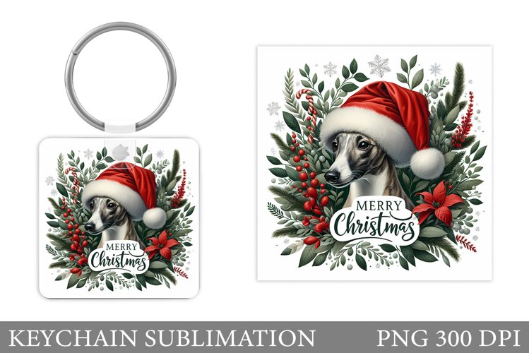 Christmas Dog Keychain. Christmas Keychain Sublimation example image 1