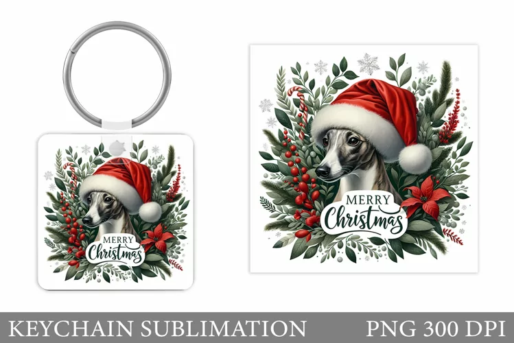 Christmas Dog Keychain. Christmas Keychain Sublimation