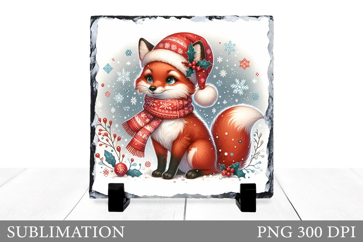 Christmas Fox Sublimation. Christmas Fox Slate Design