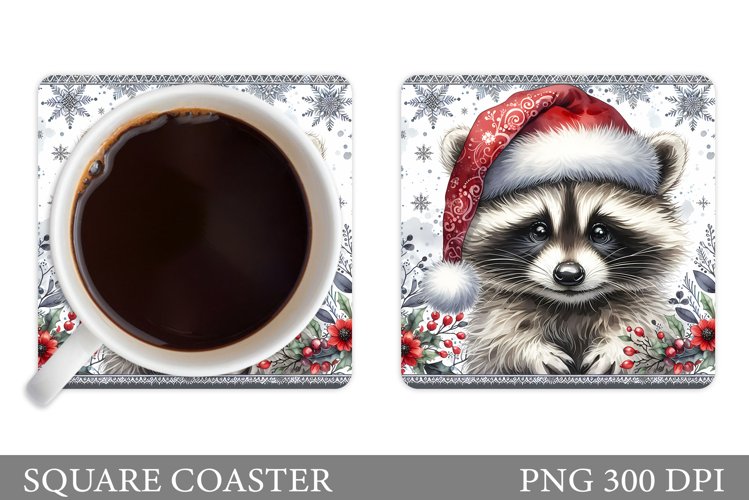Christmas Raccoon Coaster. Christmas Coaster Sublimation example image 1