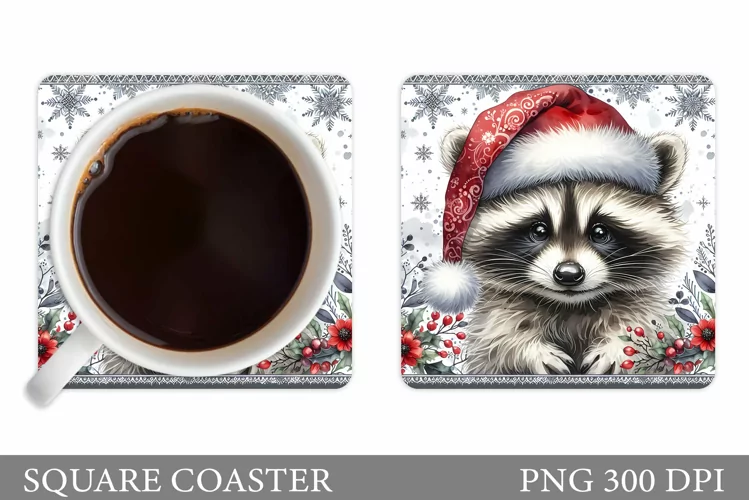 Christmas Raccoon Coaster. Christmas Coaster Sublimation