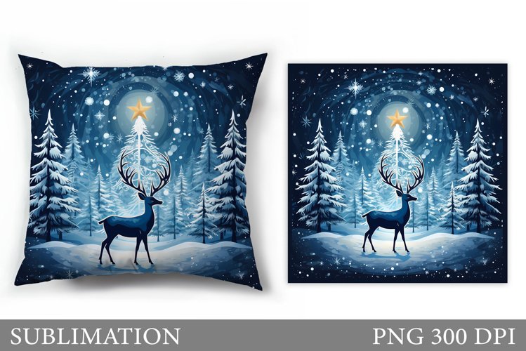 Christmas Deer Pillow Design. Christmas Pillow Sublimation example image 1