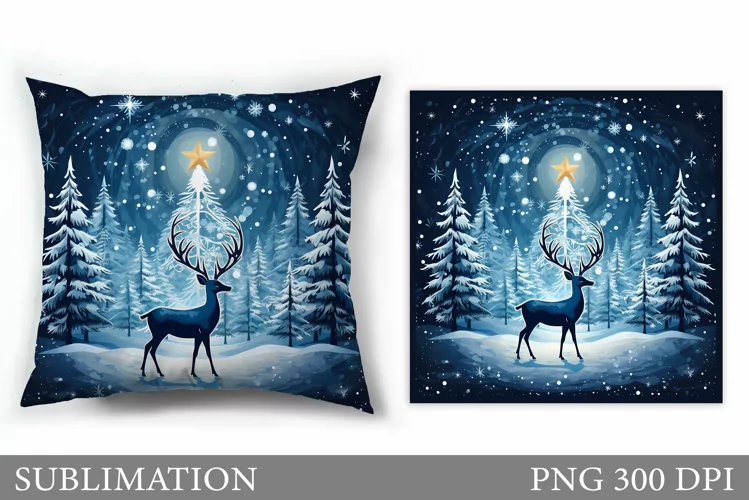 Christmas Deer Pillow Design. Christmas Pillow Sublimation